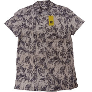 SM Short Sleeve Leaf Print Adventure Button Down Resort Shirt - White Shadowed